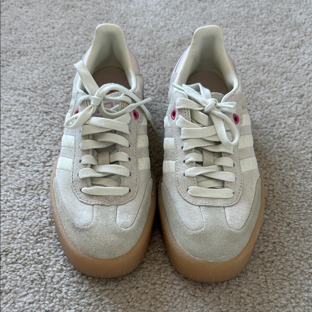 Adidas Women's Cream and Pink Sneakers